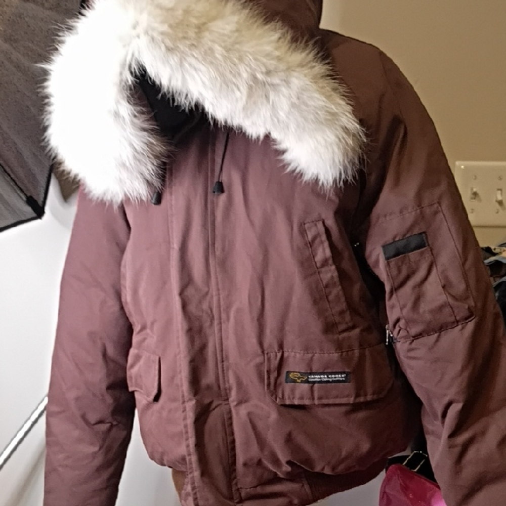 Canada Goose Brown Jacket with Red & Blue Patch